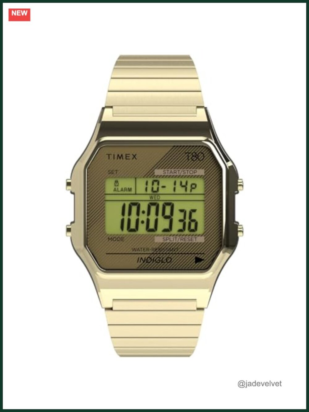 Timex T80 Digital Chronograph Watch Gold-Tone Expansion Band 34mm
